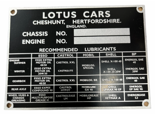Chassis Plate - Lotus Cars (Castrol Lubricant) Image 1